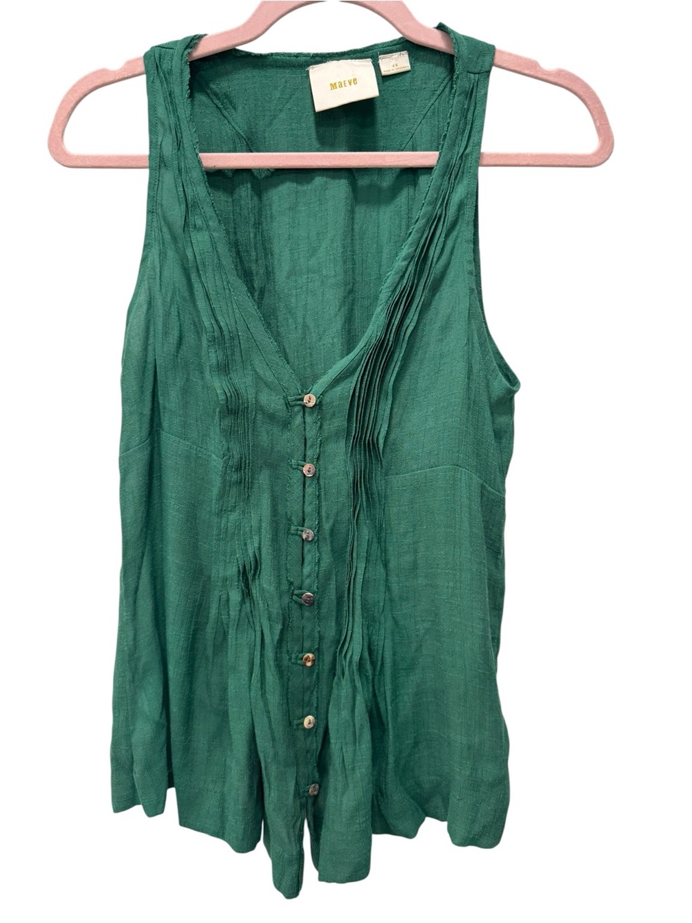 Maeve Green V-Neck Sleeveless Button-Front Camisole PTP is 17 - Picture 2 of 7